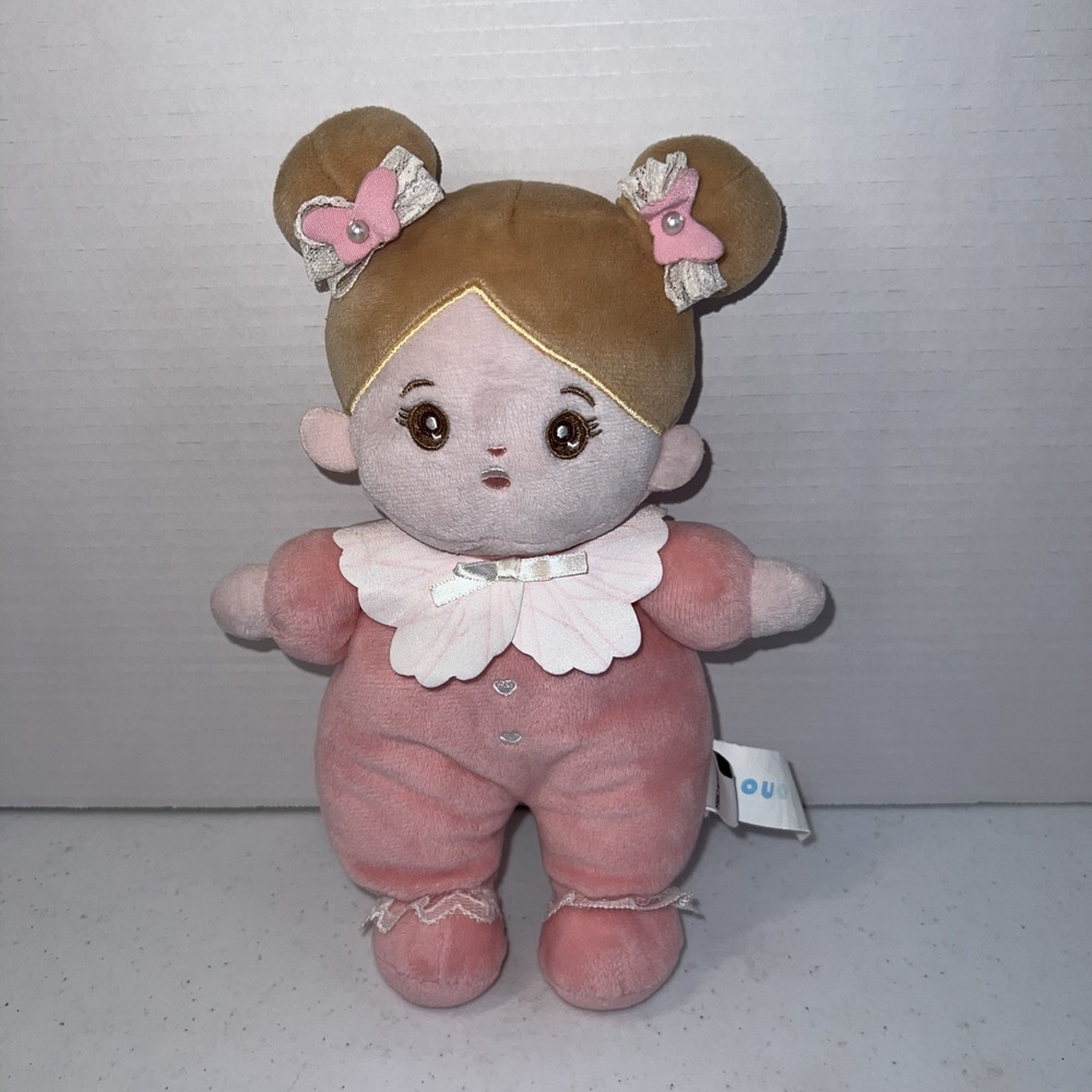 OUOZZZ Soft Baby Doll Girl Pink Plush Stuffed Toy Soft Cuddle Doll 10"